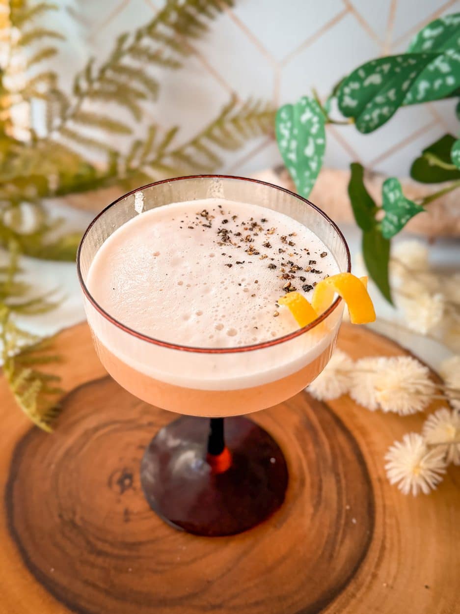 Plum and Peppercorn Gin Sour cocktail recipe