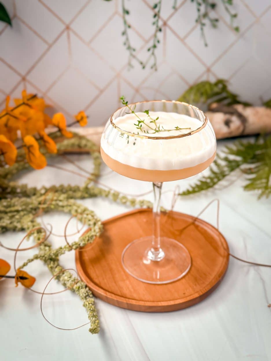 Thyme Fig Whiskey Sour cocktail recipe