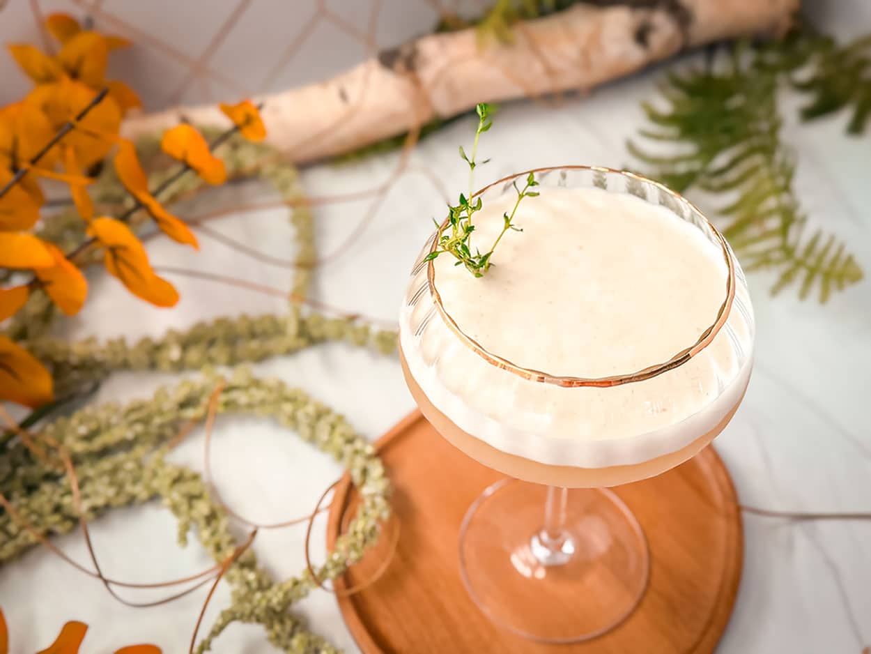 Thyme Fig Whiskey Sour cocktail recipe