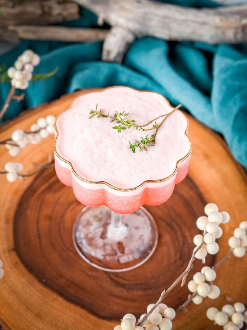 Thyme Raspberry Gin Sour cocktail recipe
