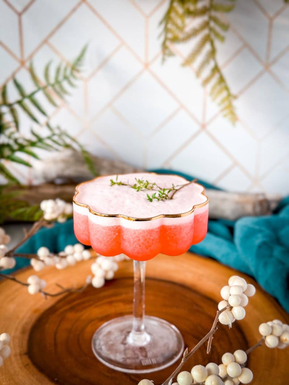 Thyme Raspberry Gin Sour cocktail recipe